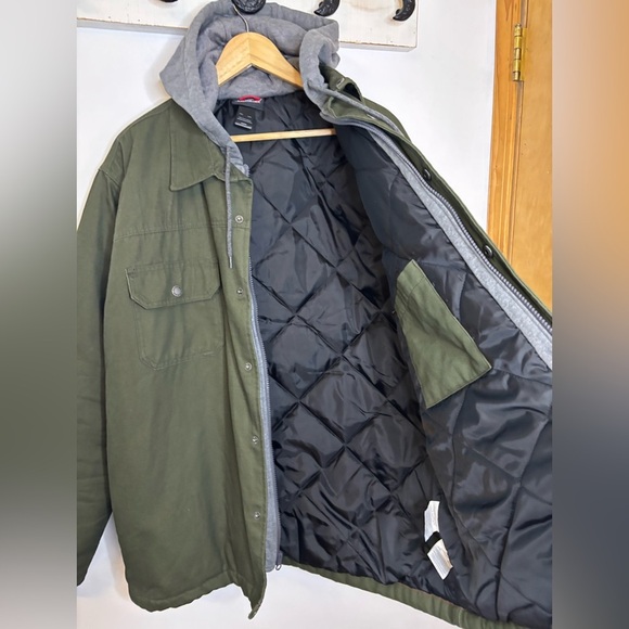 NWOT Dickies Green Canvas Chore Jacket Gray Hood - Picture 5 of 11